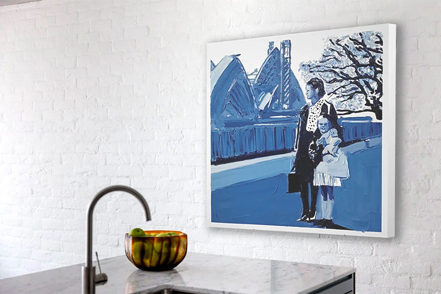 Some nice art hangs on the wall.